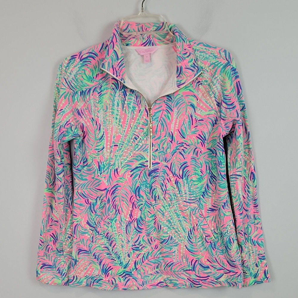 Lilly Pulitzer PInk Green Skipper Popover quarter zip size xs 20600
